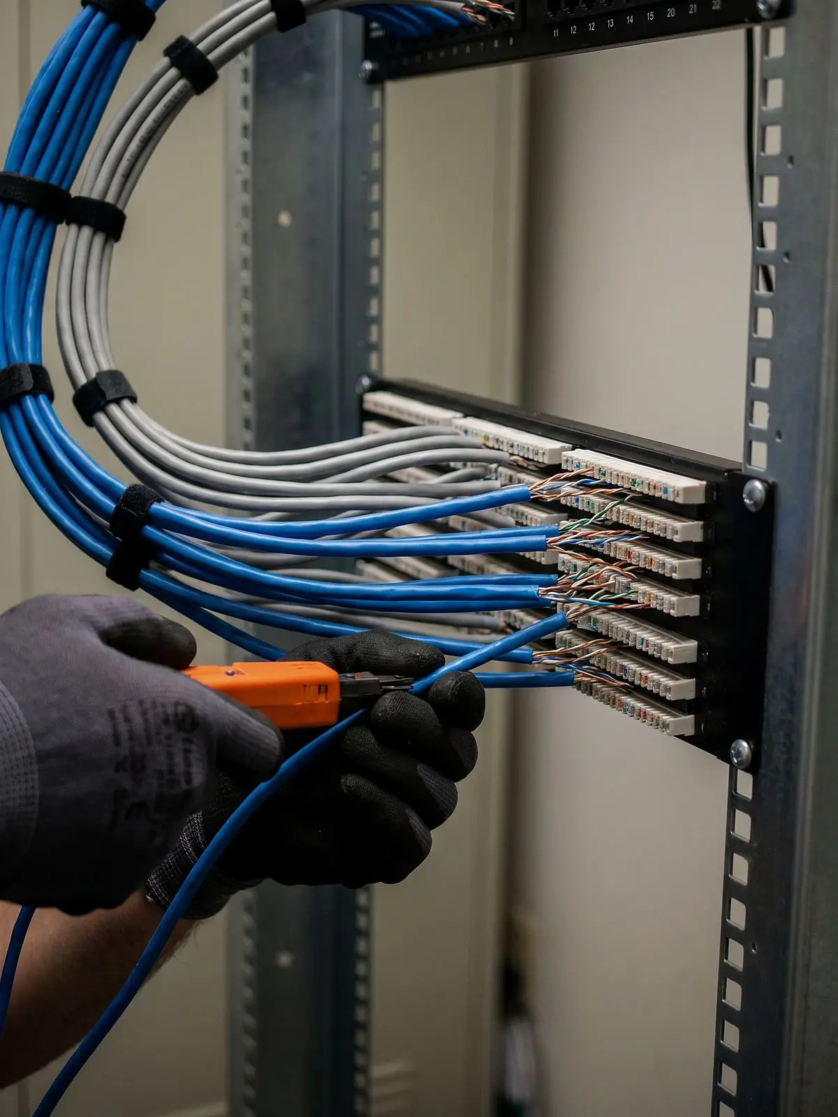 NetRizer technician terminating a network patch panel in Toronto and the GTA